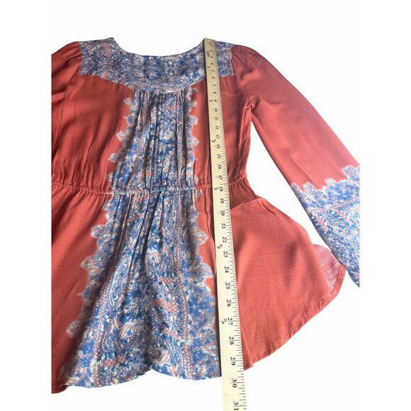Free People Womens Wildest Moment Lace Up Tunic Persimmon Long Sleeve Boho Small - Picture 5 of 12